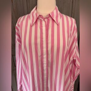 Boden Pink and White Striped Button-Up Shirt Large